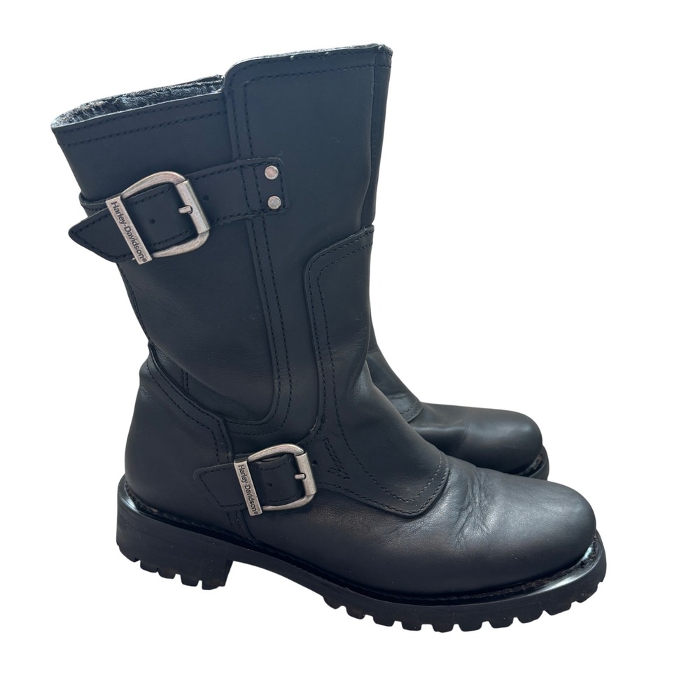 Harley-Davidson 84167 Motorcycle Boots Women 9.5 Black Leather Buckle Mid Calf